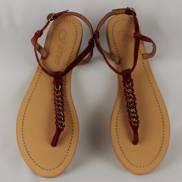 Heiress Shoes - Heiress Red Leather Chain T-Strap Sandals  Sz9